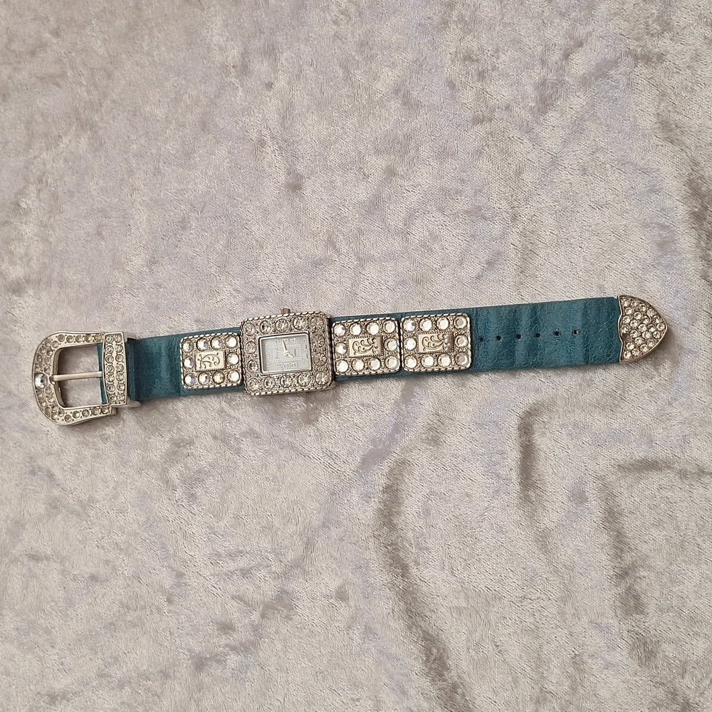 Geneva Platinum No. 7741 Japan Movt. Turquiose and Rhinestone Bracelet Watch